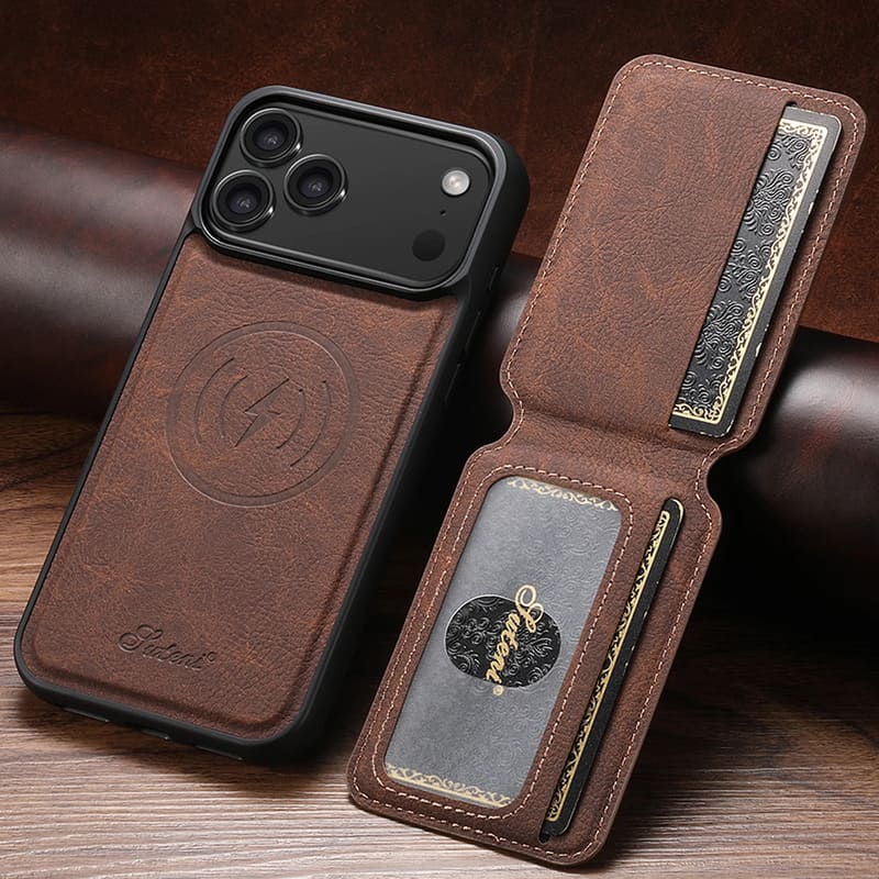 Premium Leather Wallet Case – MagSafe-Compatible (iPhone 12–17)
